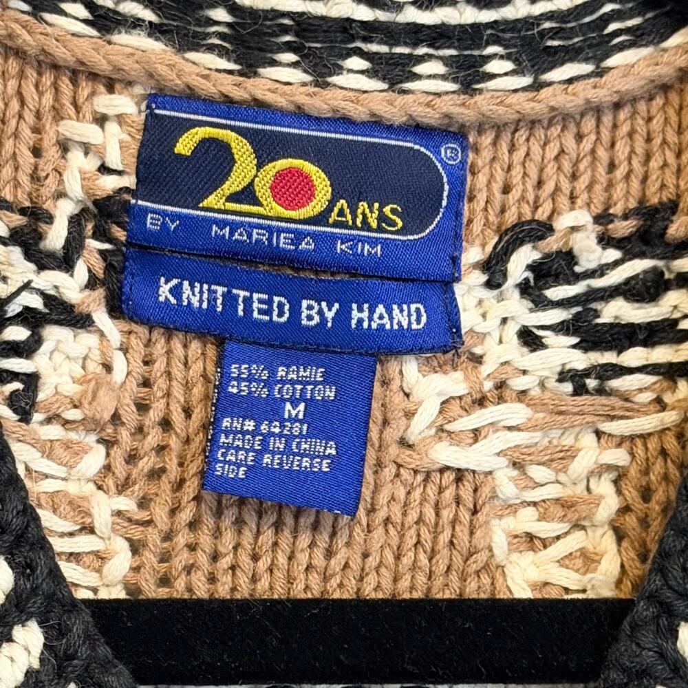 Vintage 20 Ans by Mariea Kim Sweater Cardigan M Brown Hand Knit African Bohemian - Picture 7 of 9